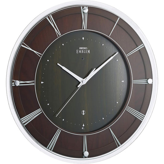 Seiko Clock Wall Clock Dark Brown Wood Diameter 360x48mm Radio Analog SEIKO EMBLEM HS558A