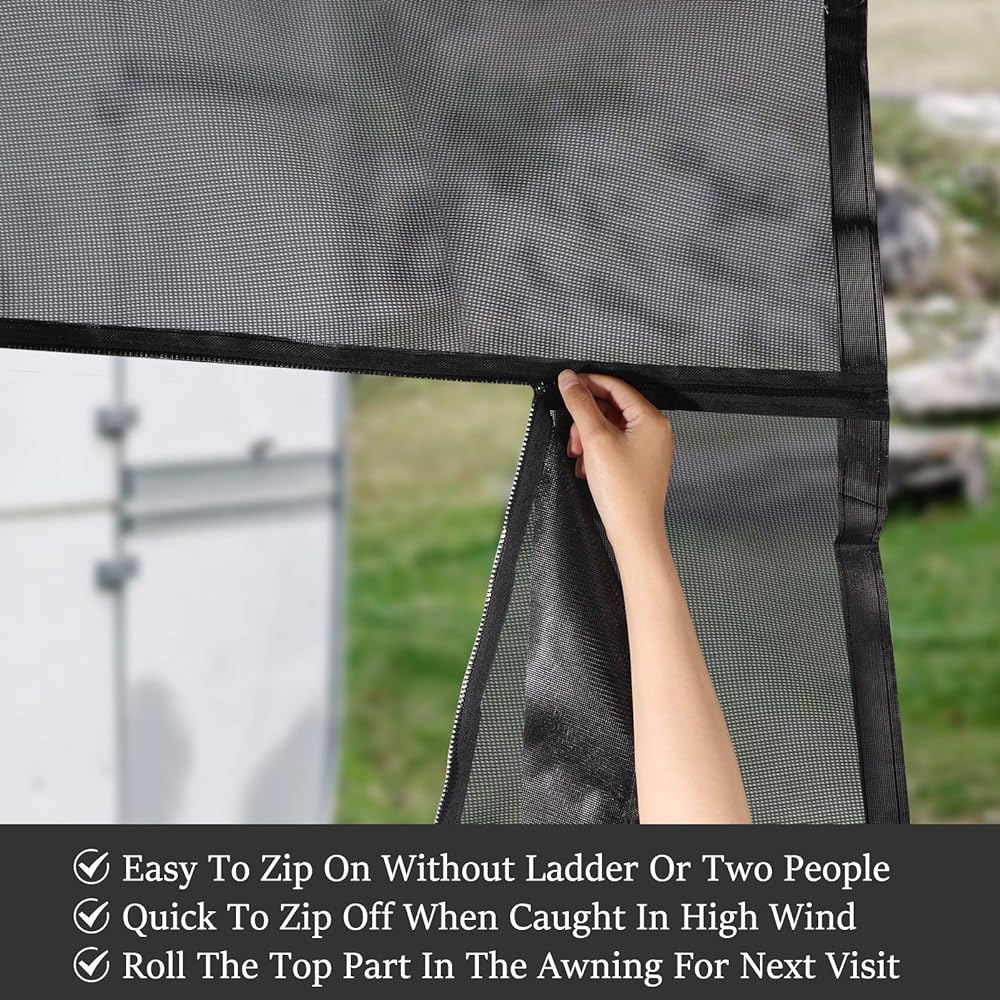 Excelfu RV Angnic Sunshade Screen Zipper 14 feet x 9 feet -RV -turned Shade Screen Black Mesh UV Blocker Complete Kit RV Camping Car Trailer Camping Car Camping Car Camping Car
