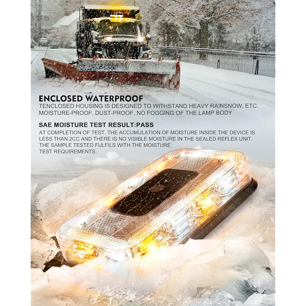 LUMENIX 12 -inch roof top strobe bee conquer 72LED magnetic mount emergency flash warning mini light bar construction vehicle construction vehicle -Amber White