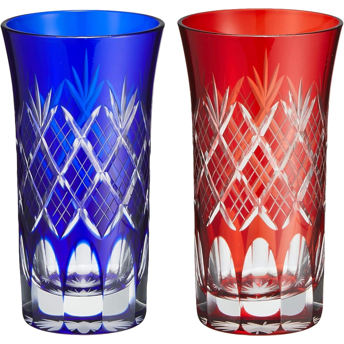 Tajima Glass Edo Kiriko Stacked Arrow Pattern/Kikusoko Sip Beer Pair TG04-06-2
