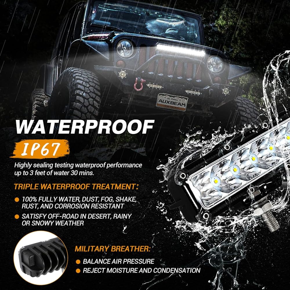 AUXBEAM LED light bar 1 row 14 inch 60W Ultra -thin spot Beam off -road driving Fog Fog Bumper Loped Ropro Fil Wiring Harness Track Boat ATV UTV UTV Car Jeep