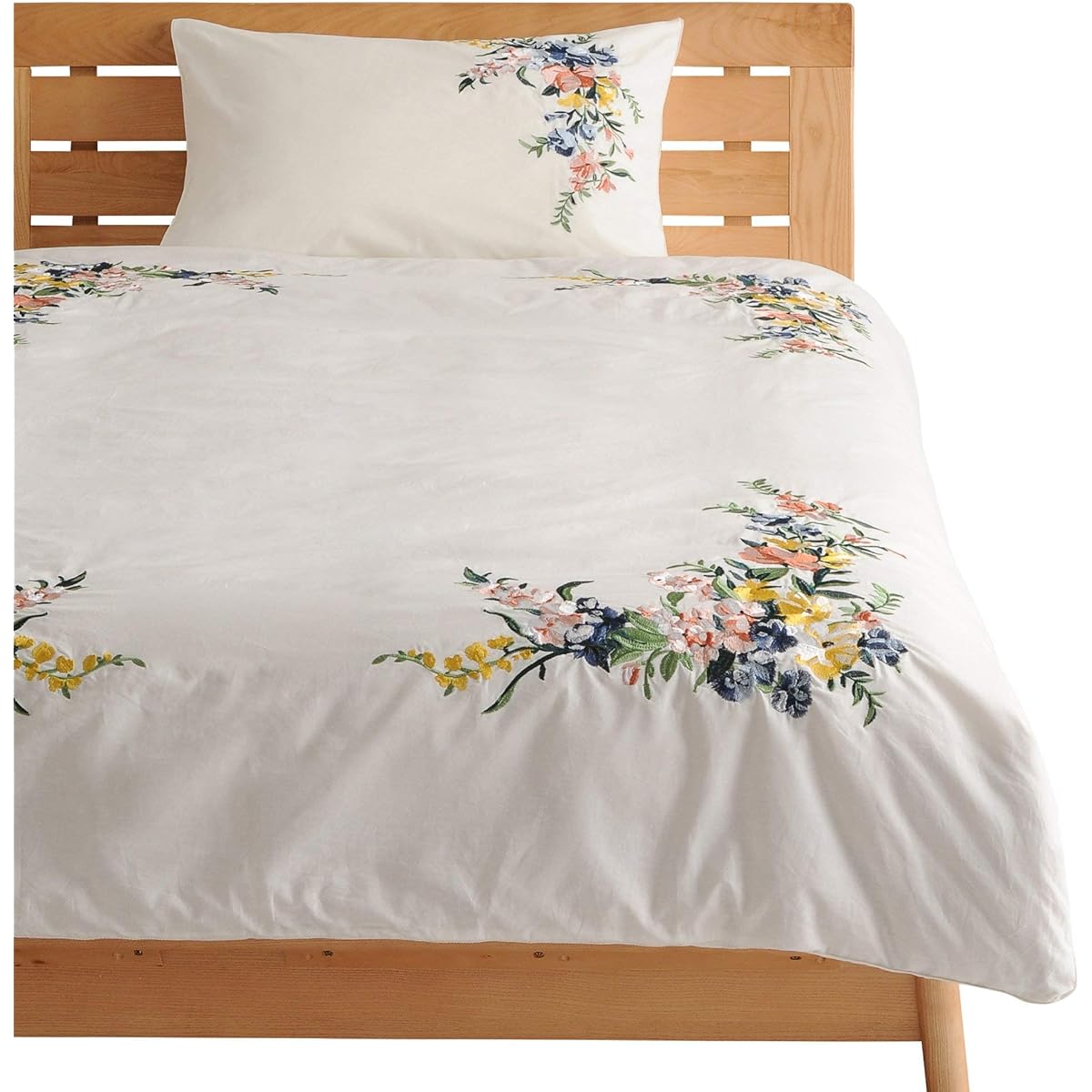 Francfranc Elim Duvet Cover Double White W190xD210cm Embroidery Floral Pattern 100 Cotton