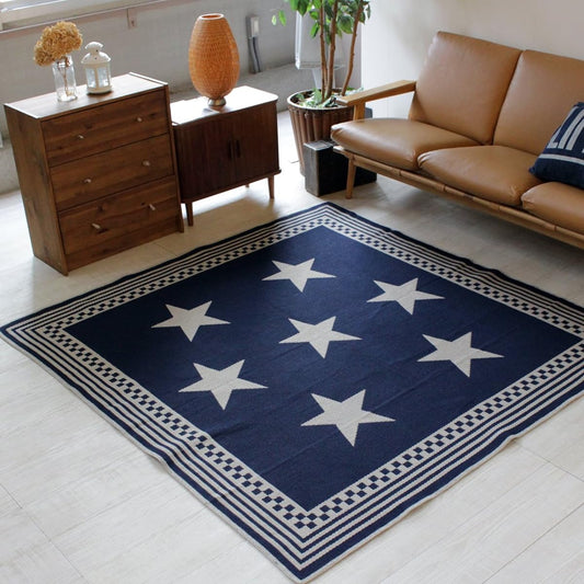 Naka [Washable] Domestic Cotton Blend Rug Mat Vintage Star Rectangle (Navy, 176 x 240cm)