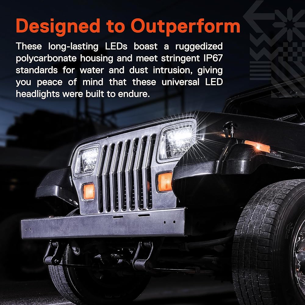 True Mods 7x6 5x7 LED Headlight H6054 H5054 Black [Low/High Sy -India Beam] Jeep Langler YJ Cherokee XJ Pickup Track Ban Chevrolet GMC Ford Toyota Nissan Buick Dodge Premas Chevrolet