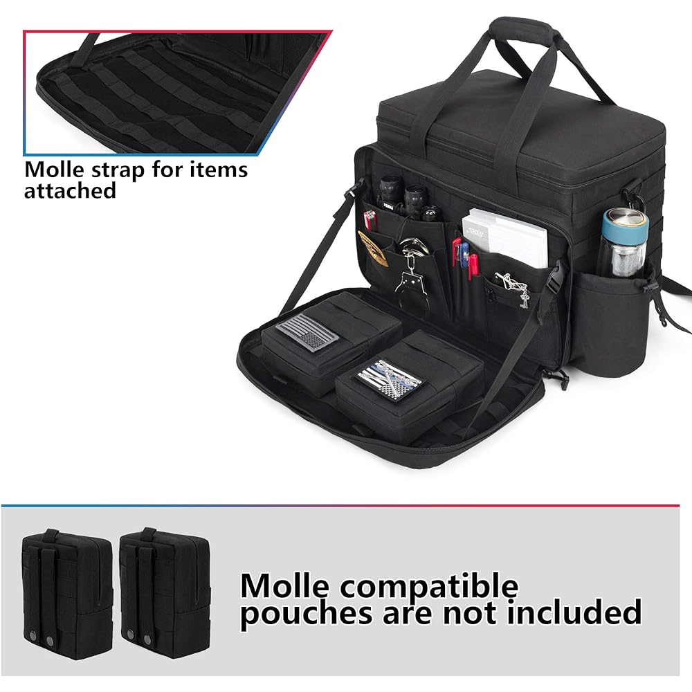 TRUNAB Patrol Bag Police Gear Bag Car Front Seat Organizer Police Police Military Duty Bag 15.6 inch Lap Top Sleeve Cup Holder MOLLE Strip Vehicle Passenger Seat