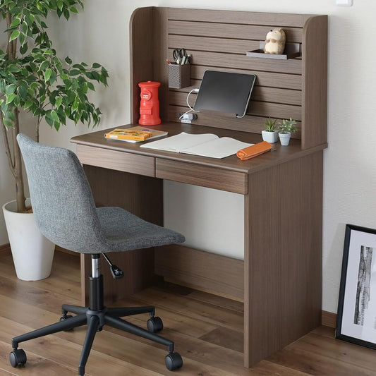 [Yamazen] Desk Study Desk Easy to assemble (just click the hook into the hole/no tools required) Comes with 2 outlets Width 84.2 x Depth 50 x Height 120.5 cm (Tablet stand/tray/pen stand/drawer included) Joint desk walnut KJD-8550(WL)