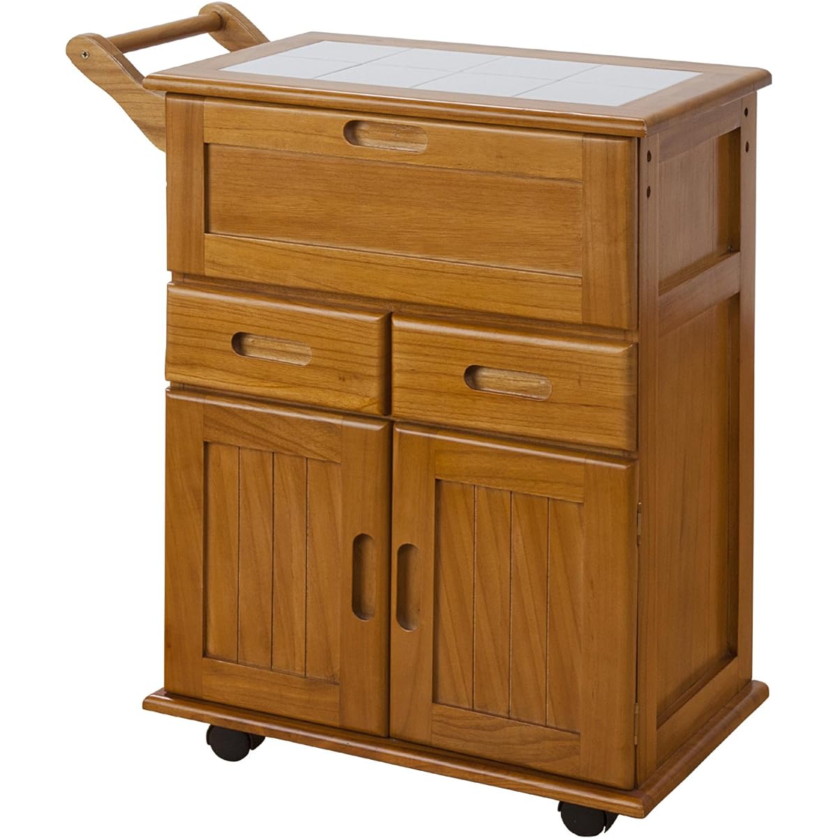 Otake Sangyo Kitchen Wagon with Casters Natural Wooden Top Plate Tile 60cm x 30cm x 72cm Paulownia Flap Type Kitchen Wagon Storage Rack Wagon with Casters Rack with Casters