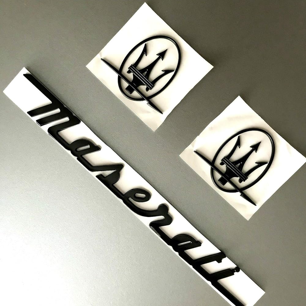 CMAOS 3 -piece set mat Black emblem BMASERATI RH & LH side trunk logo name plate (matte black)