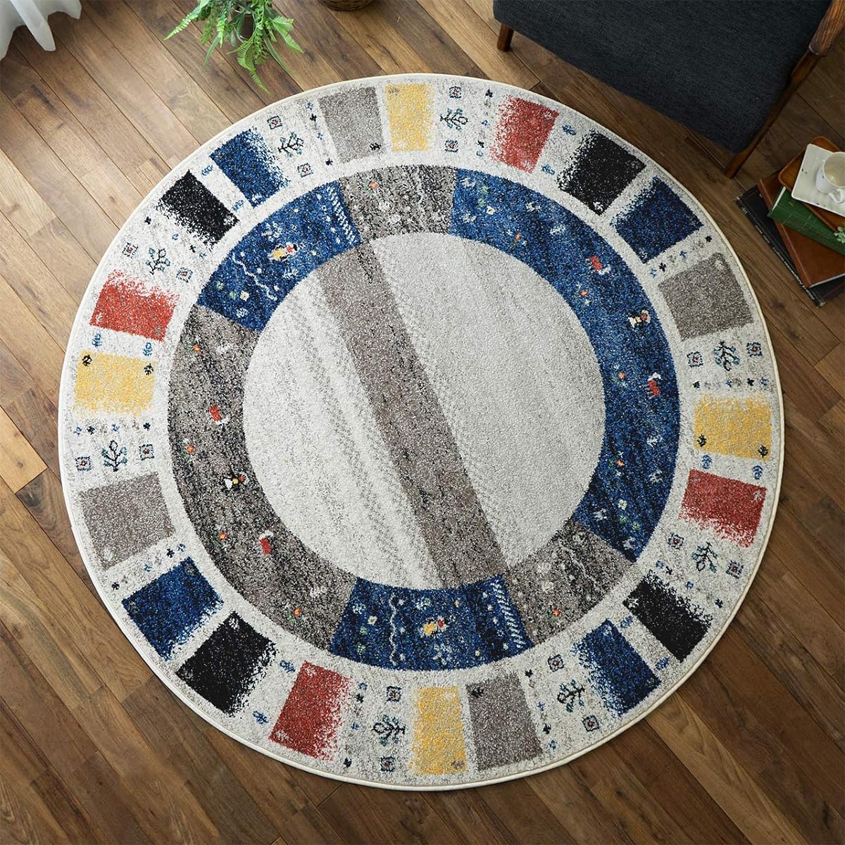 Sayan Sayan Scandinavian Style Gabe Pattern Circular Rug Oasis 1 Diameter 200 Blue Wilton Weave
