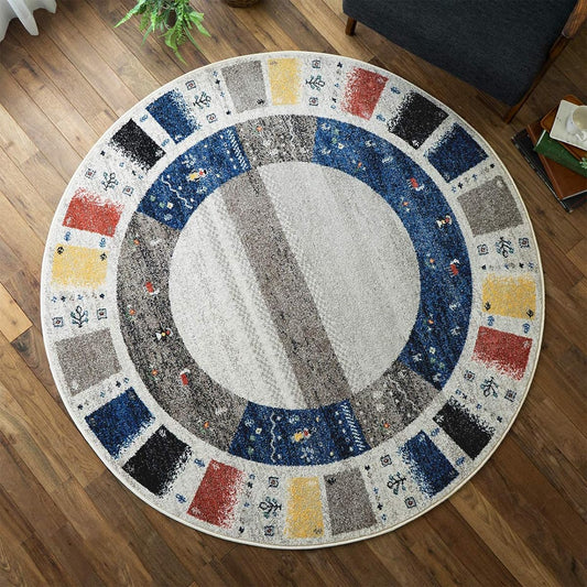 Sayan Sayan Scandinavian Style Gabe Pattern Circular Rug Oasis 1 Diameter 200 Blue Wilton Weave