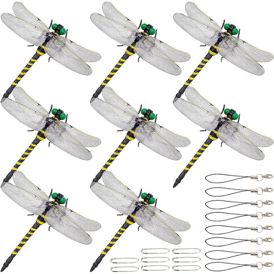 2024 Model Dragonfly Genuine Product [Almost the same size as the real thing] Dragonfly Insect Prevention Strap and Safety Pin Included PVC Material Fishing Interior Decoration Balcony Screen Door Decoration Climbing Camping Outdoor (8 pieces)