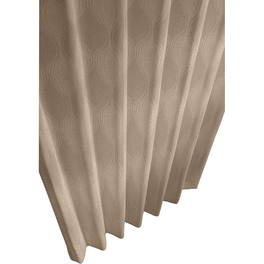Set of 2 blackout flame retardant drape curtains (with 2 tassels) Wave Beige 150x135cm Washable Shape stable J-19119