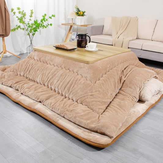 JEMA Kotatsu Futon, Kotatsu Thick Comforter, Single Comforter, Reversible, Can Be Used on Both Sides, Flannel, Made of Heat-generating Cotton, Heat Retention, Fully Washable, No Shedding, Gabe, Orange 185x235cm