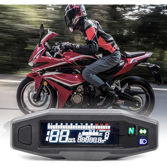 ENLAIR Universal Motorcycle Speedometer 6 Gears 12000RPM Km/h LCD VA Screen Motorcycle Speedometer Digital Odo Meter Electric Motor Bike Tachometer with Mount