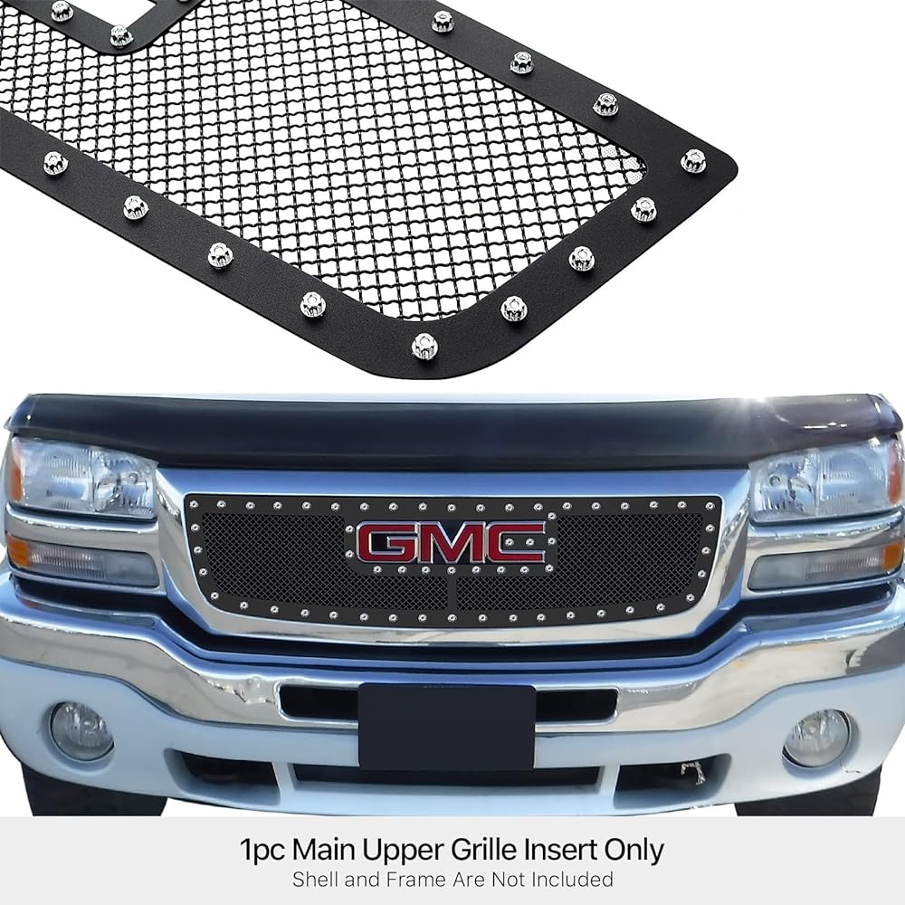 AP 2003-2006 GMC Sierra 1500 W/Logo Show Stainless Steel Black Rivet Mesh Grill# S18-H1775LG