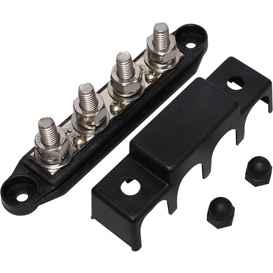 4 Stud distribution block -BUSBAR -with cover 3/8 "Black 38BLACK4TERM