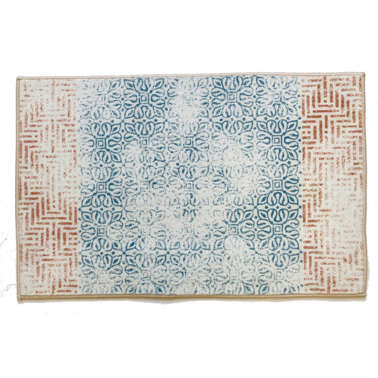 Kawashima Textile Cercon TAUKO Rug GY6032 200×200 Blue Washable Hand Washable Block Print Style Jaari Scandinavian