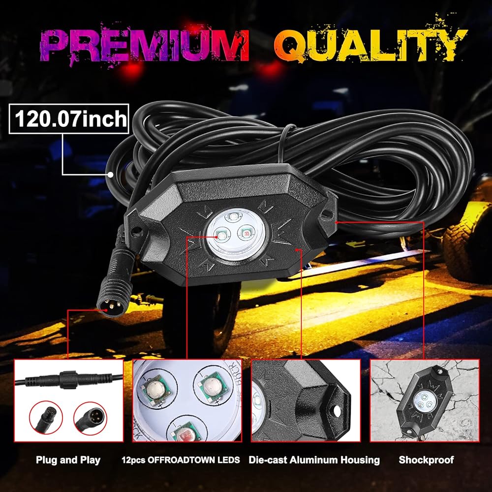 RGB Lock Light Kit Off -Road Tandola RGB LED Lock Light NAT Rail Leglit Under Growpick Under Growpick Up Forda Jeep Dodge GMC