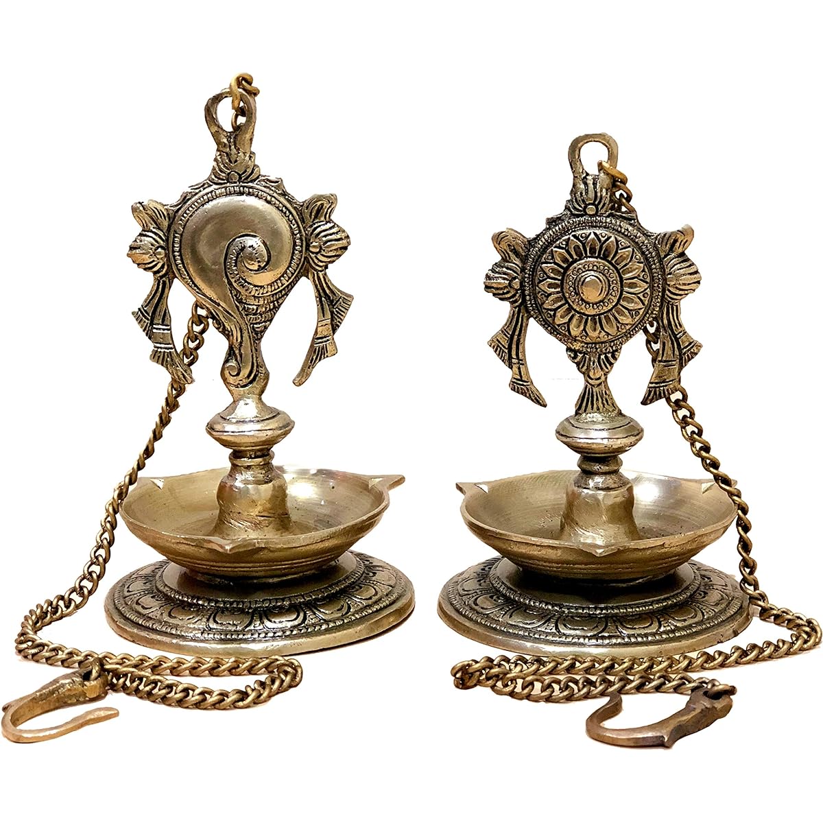StonKraft Ideal Gift - Pair Of Brass Hanging Diya, Oil Lamp, Lamp For Home and Office (Hanging Length 70cm)