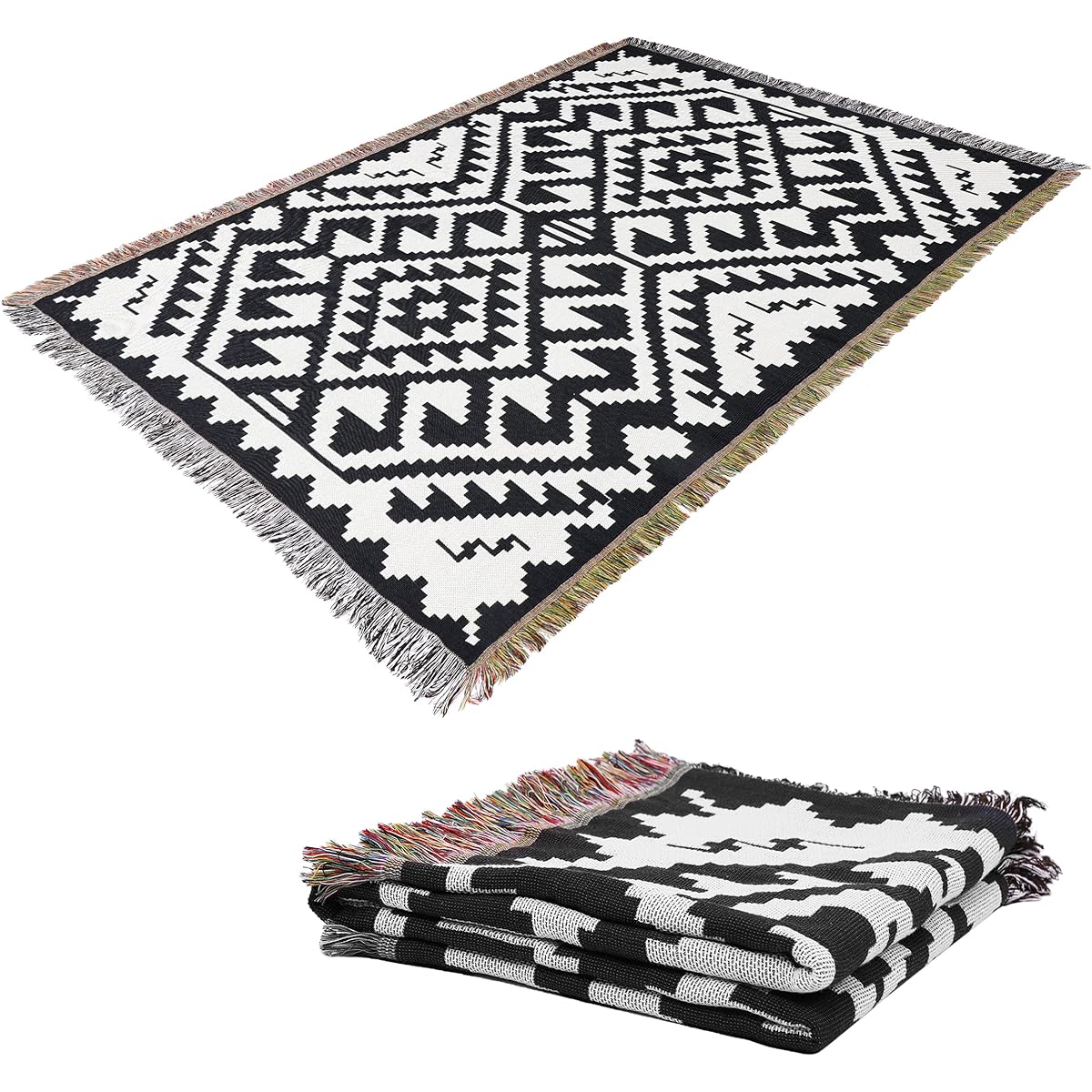 Cruiser Rhino Blanket Leisure Sheet Polycotton Material Rug Thick 160 x 130 cm Throw Multifunctional Picnic Mat Cold Weather Goods for Camping Interior Outdoor Use Stylish (BlackWhite)