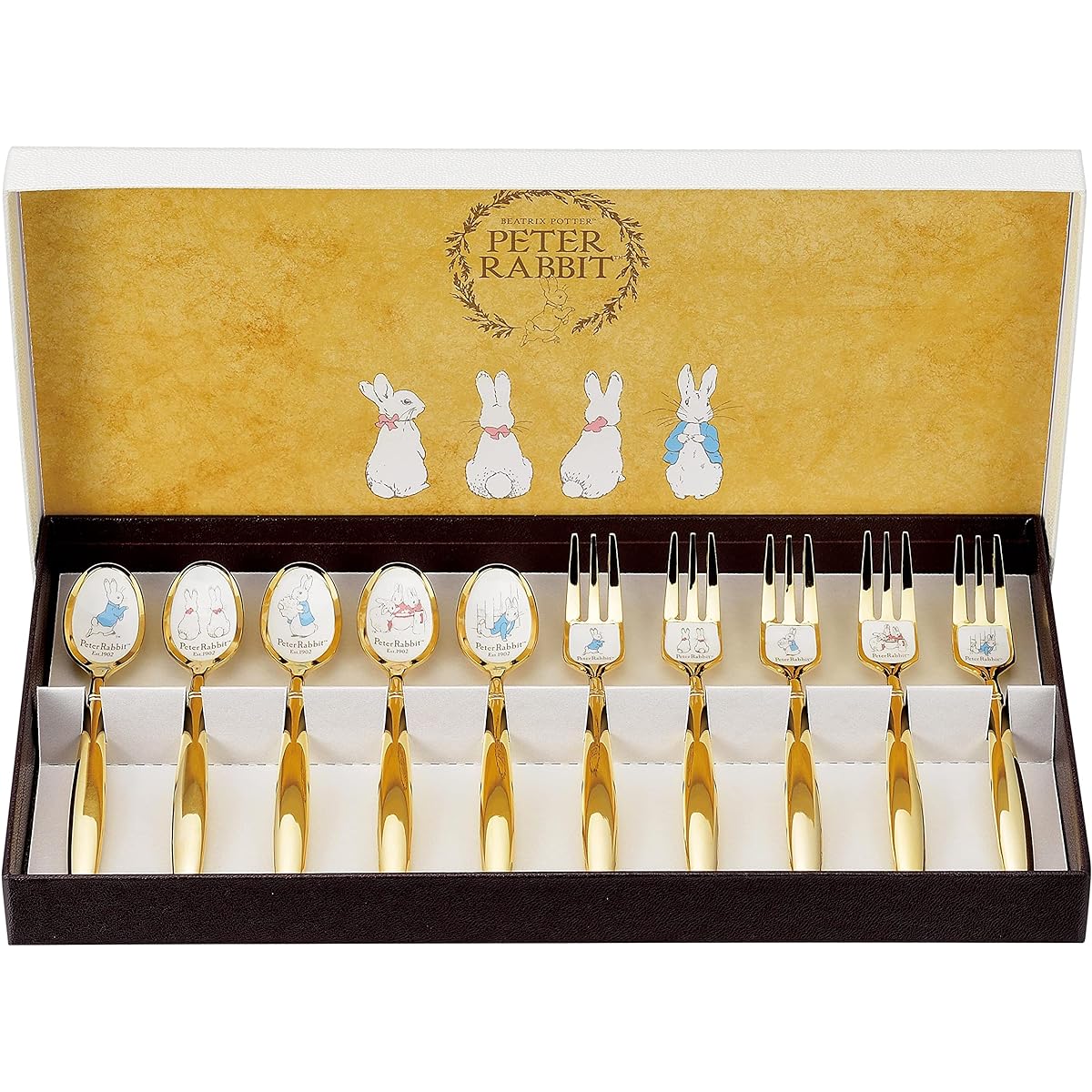 Asahi Peter Rabbit Cloisonne Spoon/Fork (Gold Finish) Set of 10 PR-0155