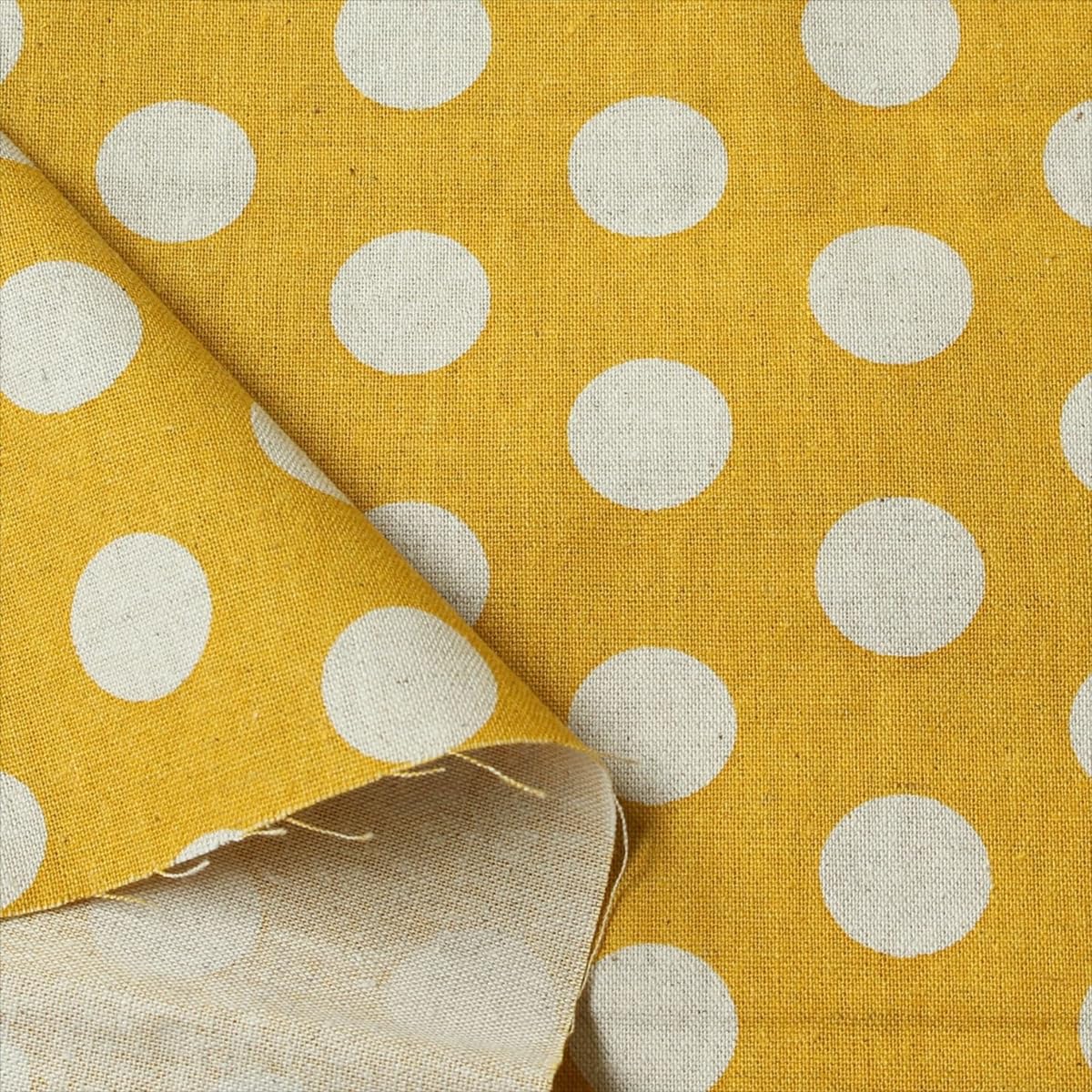 Nippon Chuko NBK Cotton Linen Natural Print Fabric Large Dot Pattern 110cm Width x 8m Cut Cut Yellow ICH29000-1C-8M