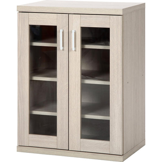 Fuji Boeki Cabinet Living Storage Width 60 x Depth 39.5 x Height 80cm White Wash Cupboard Wood Grain Glass Door Assembly Product Largo 86021