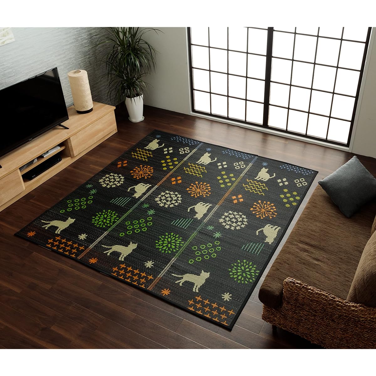 Ikehiko Rush Rug Carpet Rectangle NS Hananeko Black Approx. 180 x 240 cm Humidity regulating effect Antibacterial and deodorizing effect Cushioning properties Natural material Easy to clean #1060920034104