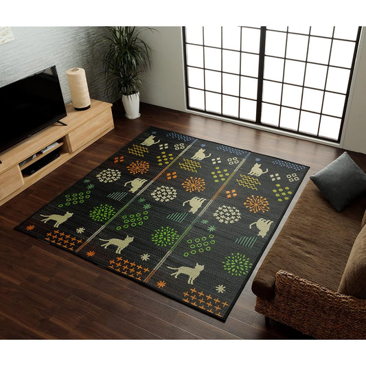 Ikehiko Rush Rug Carpet Rectangle NS Hananeko Black Approx. 180 x 240 cm Humidity regulating effect Antibacterial and deodorizing effect Cushioning properties Natural material Easy to clean #1060920034104