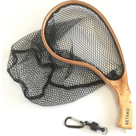 SETAKO Seta Kogyo Wooden Mountain Stream Landing Net Curved Fly Fishing Rubber Wood Frame Small Lightweight