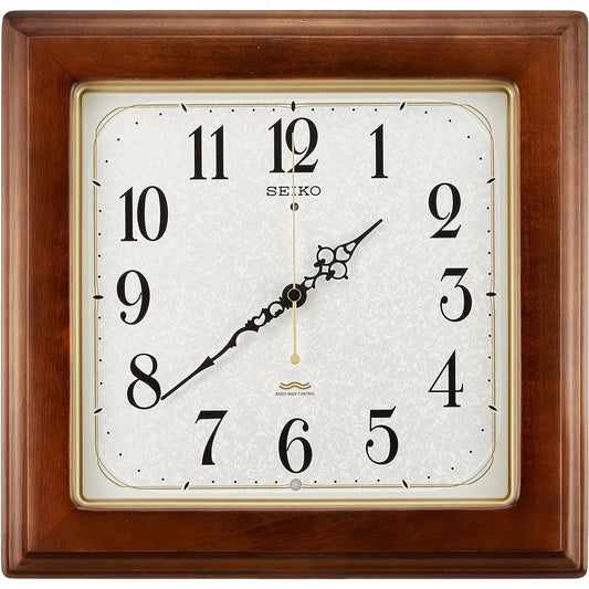 Seiko Clock Wall Clock Radio Analog Square Wooden Frame Brown Wood KS298B