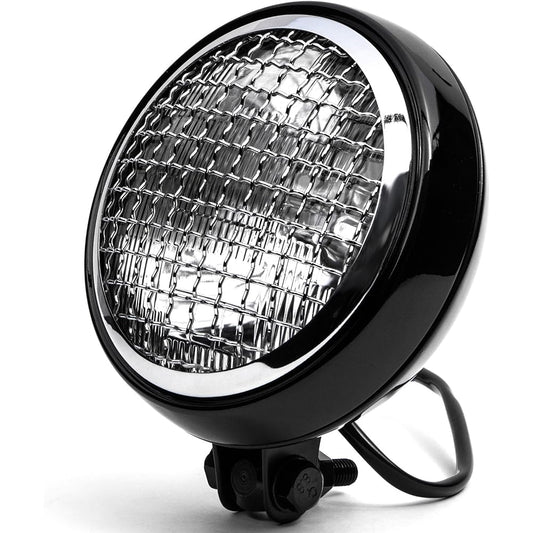 Krator 6" Black & Chrome Motorcycle Headlight Mesh Grill Hi-Lo Headlamp Bottom Mount