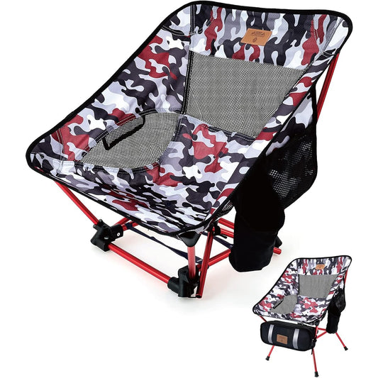 [MoooM JAPAN] MoooM Japan Camp Chair Low Chair Grand Chair Outdoor Chair [With Glowing Reflective Material] Foldable 2WAY Compact Lightweight (Red Bag Black Ver.)