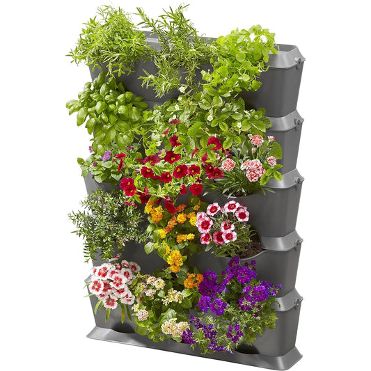 GARDENA Basic Planter Set, 5 Tiers, with Watering System, Gray, Length 65 x Width 15 x Height 90cm 13151-20