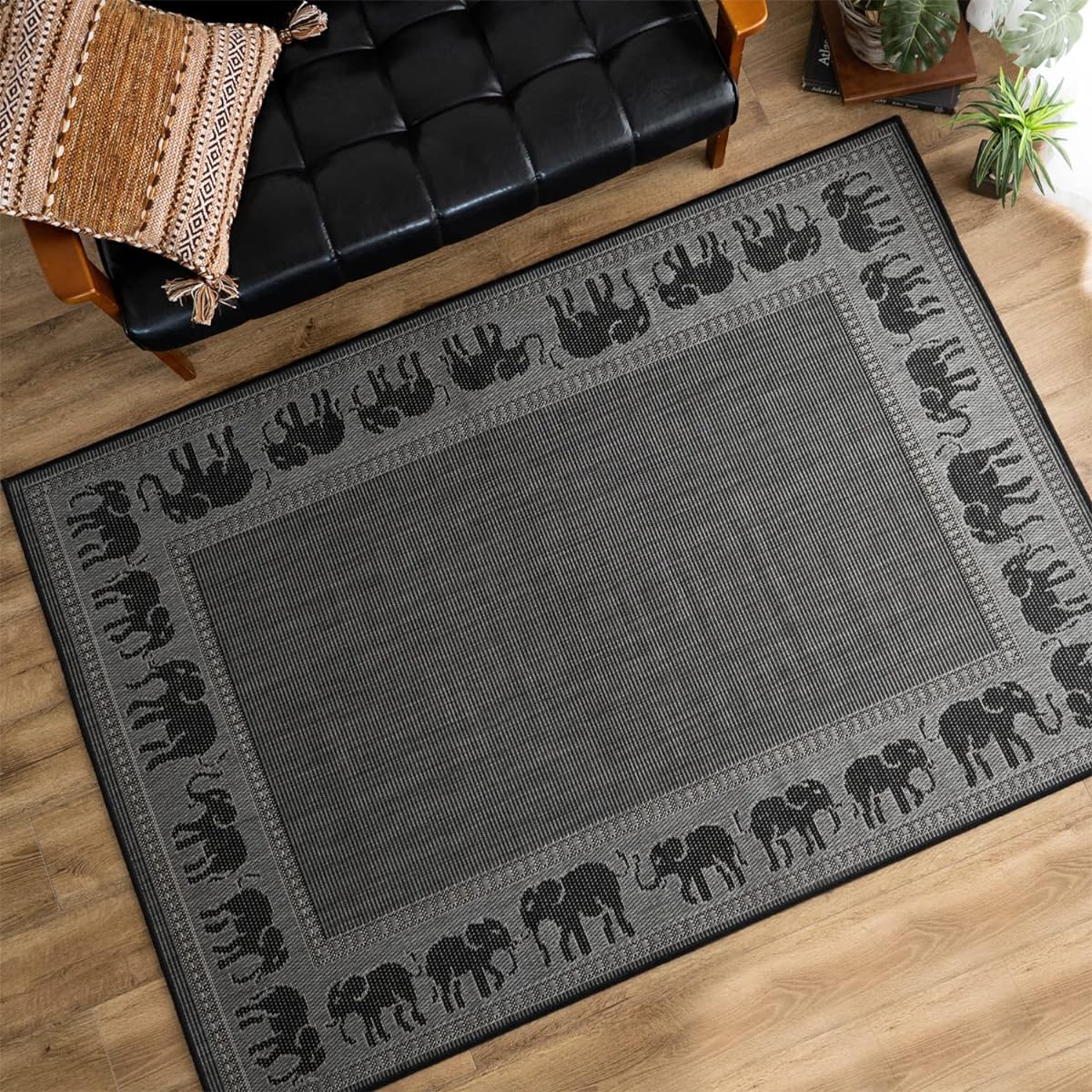 Sayang Sayan Elephant Pattern Asian Rug Carpet Boom 200 x 200 2 Tatami Black Wilton Weave