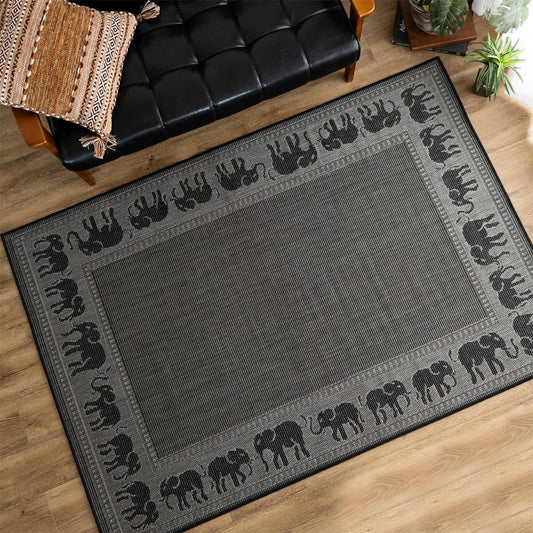 Sayang Sayan Elephant Pattern Asian Rug Carpet Boom 200 x 200 2 Tatami Black Wilton Weave