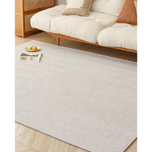 VK Living Rug Carpet 190X240cm Rug Mat 3 Tatami Mats [Adult Atmosphere Herringbone Pattern] Stylish Rug Scandinavian Living Mat Anti-Slip Geometric Pattern Suitable for All Seasons Floor Protection Soundproofing Ivory