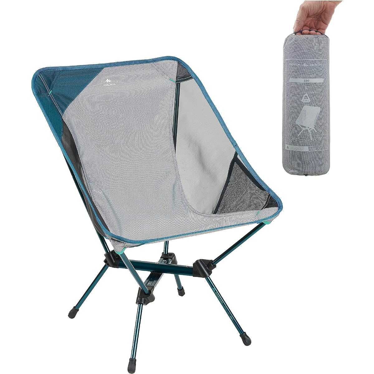 Quechua Decathlon Outdoor Camping Foldable Low Chair Compact Easy to Assemble Easy to Carry Nylon Blue MH500 Load Capacity 110kg