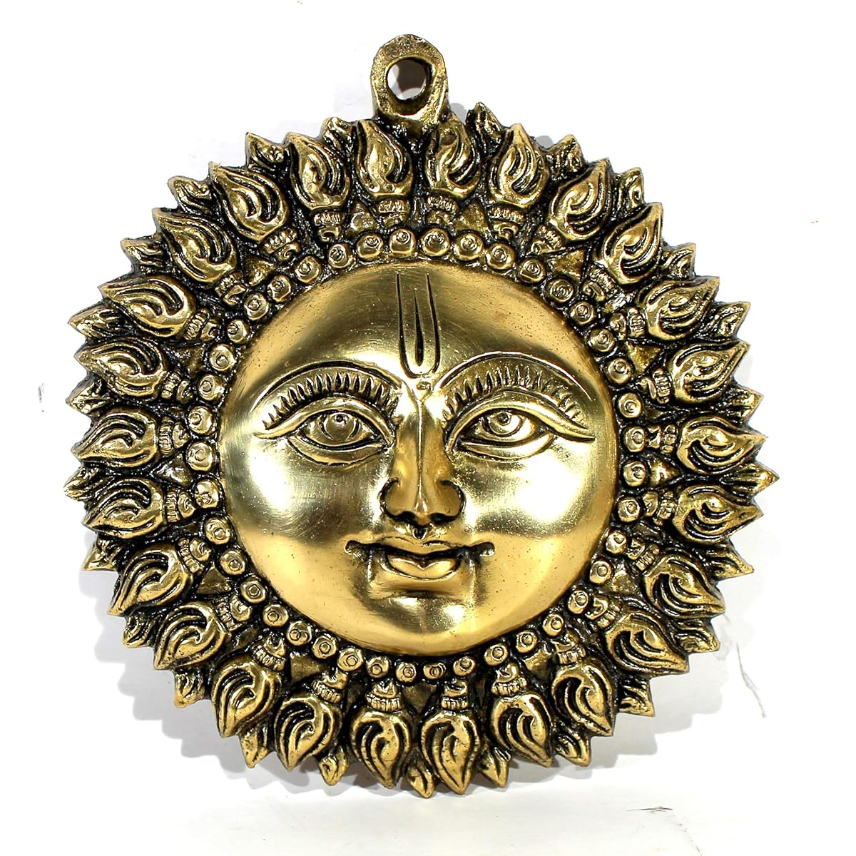 Stonkraft Ideal Gift - Beautiful Sun (Surya) Murti Idol Statue Sculpture Wall Hanging in Brass (6.25")