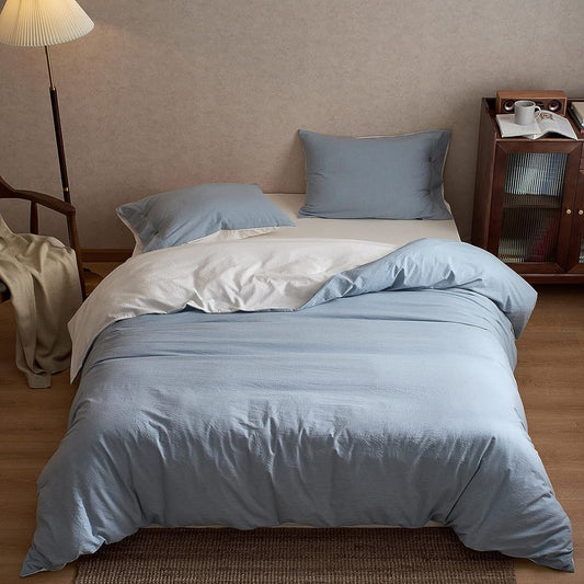 MILDLY Duvet cover 3-piece set Single + 1 pillowcase Duvet cover single 4-piece set 100% cotton Duvet cover set Single: Duvet cover Fitted sheet Pillowcase (2 pieces) / Washed cotton fabric: Soft, not easy to deform, Will not fade, Ironing (Single S・Cath