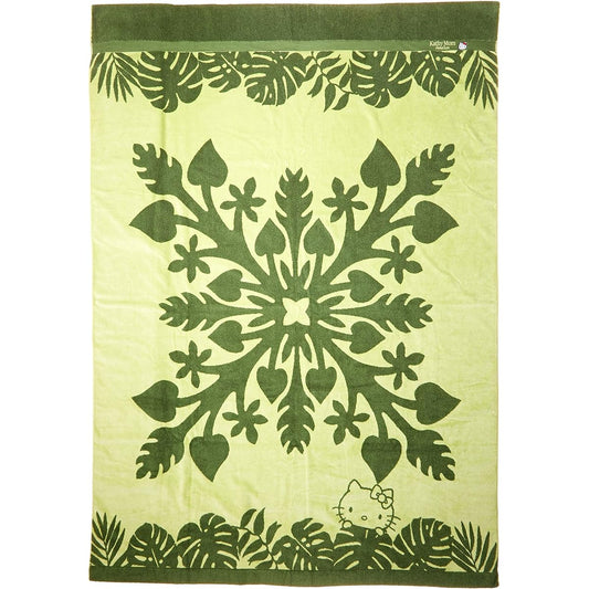 [Cathy Mom Island Style] Towel Blanket Hawaiian Quilt Pattern Botanical Kitty Series Puanani Women's 86110002C Green Approx. Width 140 x Height 190cm