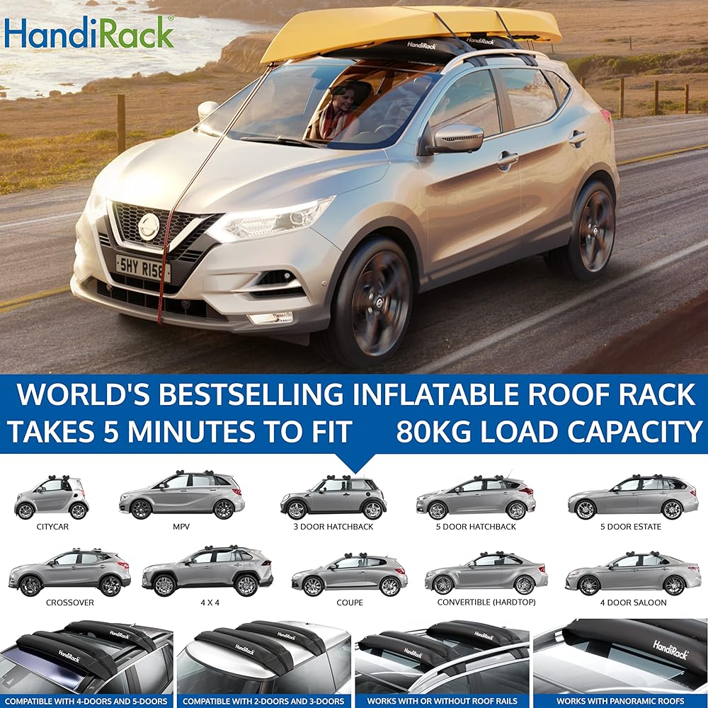 [No tools required, 5 minutes] HandiRack HandiWorld HandiRack Roof Rail Load Capacity 80kg Car Carrier DIY Large Product Surfboard Transport (Black - Japanese Version)