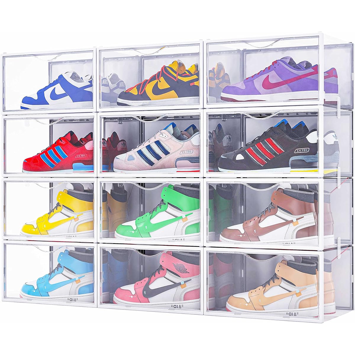 MOES Shoe Box, Set of 12, Shoe Rack, Transparent, Shoe Box, Entrance Storage, Storage Box, Natural, Clear, Sneaker Accessories, Storage Case, Entrance, Large Capacity, Multilayer Assembly, Shoe Shelf, Breathable, Shoe Storage, Horizontal Type, Openable D