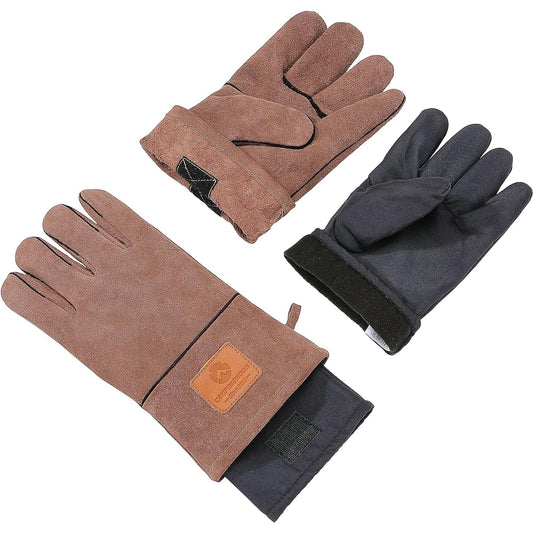 [Camping Moon] Bonfire Bonfire Gloves Cowhide Handmade Heat Resistant Gloves Cut Resistant Camping Solo Camping Q28