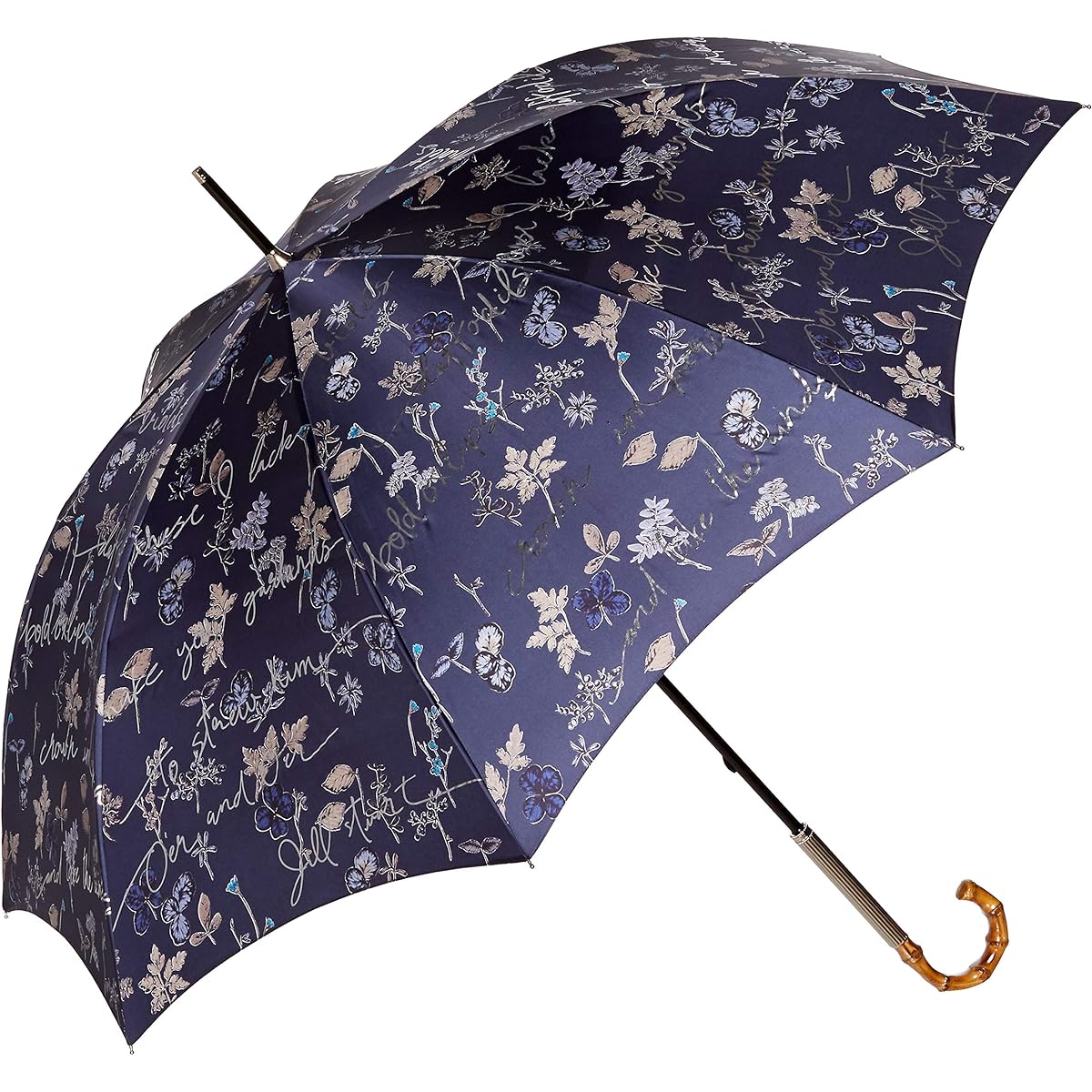 [Jill Stuart] AURORA JI-11031-31 Botanical foil letter print satin long umbrella for women