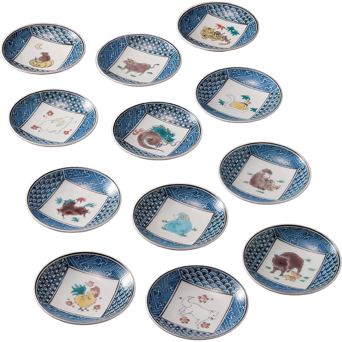 Maruyone Kutani ware 3.5 plates complete zodiac K4-116