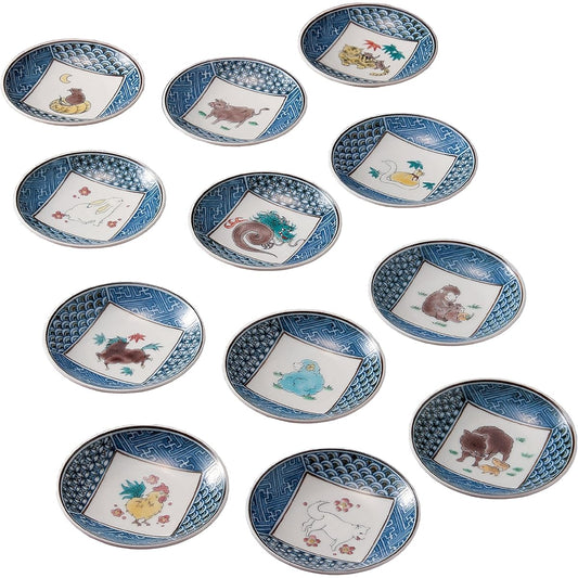 Maruyone Kutani ware 3.5 plates complete zodiac K4-116