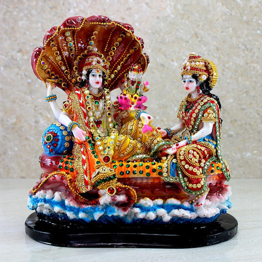 eSplanade Ksheer Sagar 10 Inch Resin Lakshmi Narayan | Lakshmi Idol Murti Statue and Lord Vishnu | Puja Idol | Home Decor Standard Multicolor