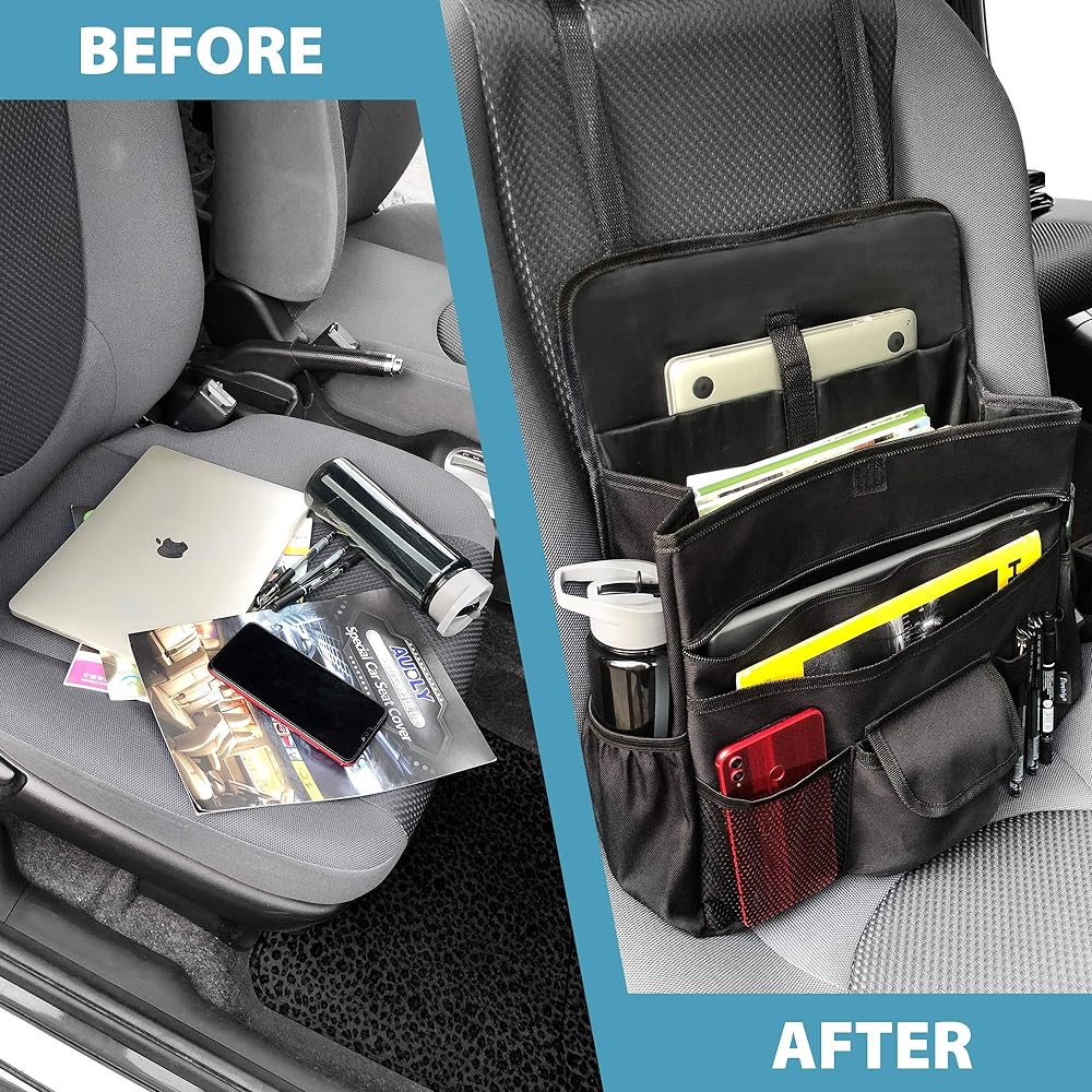 Elantrip car front seat organizer rear seat storage Storing Adjustable strap with strap organizer delivery drive office for passenger seats