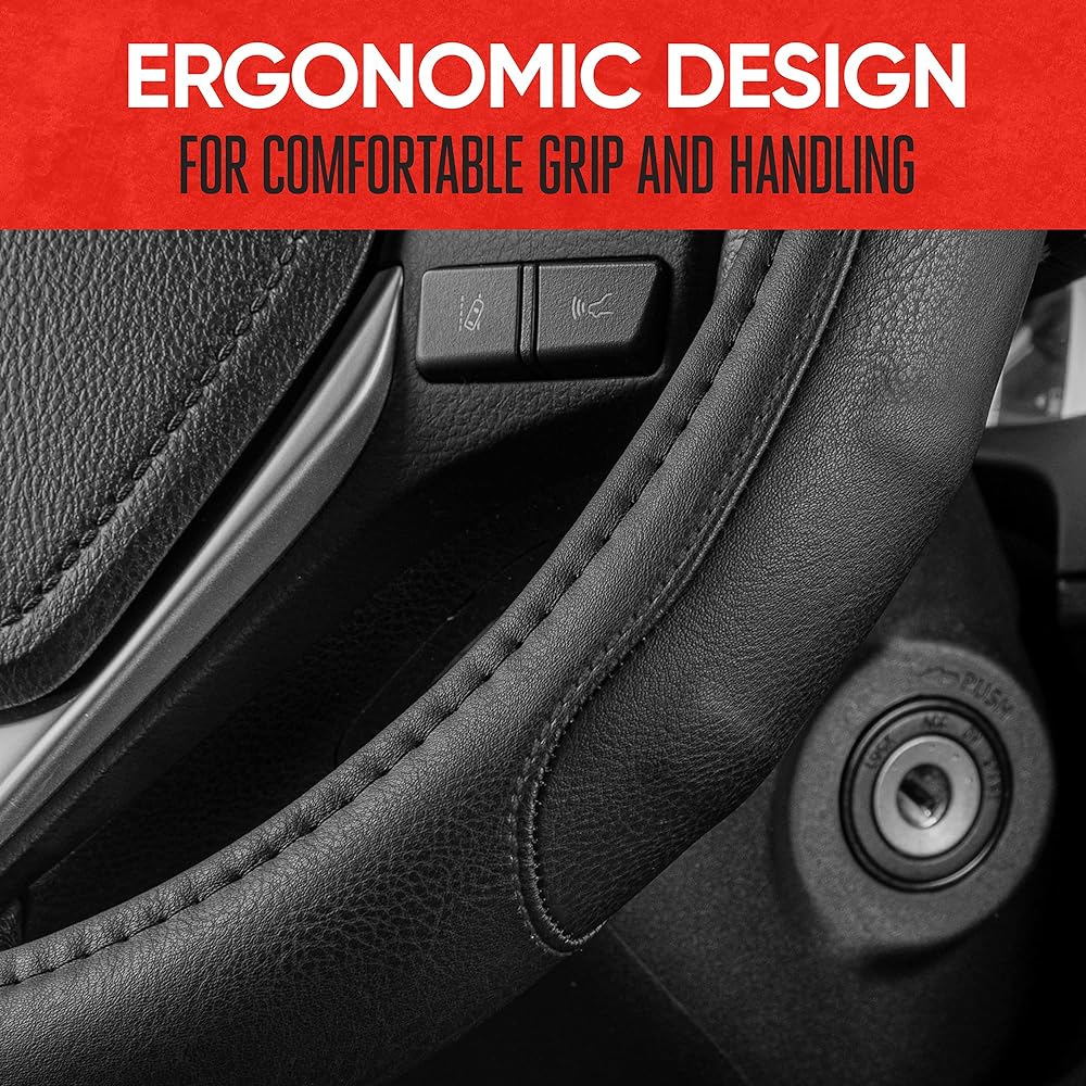 MOTOR TREND SW-761-BG-S__am GripDrive Pro synthetic leather car handle cover black/beige 13.5 to 14.5 INCH black SW-761-BK-S__am
